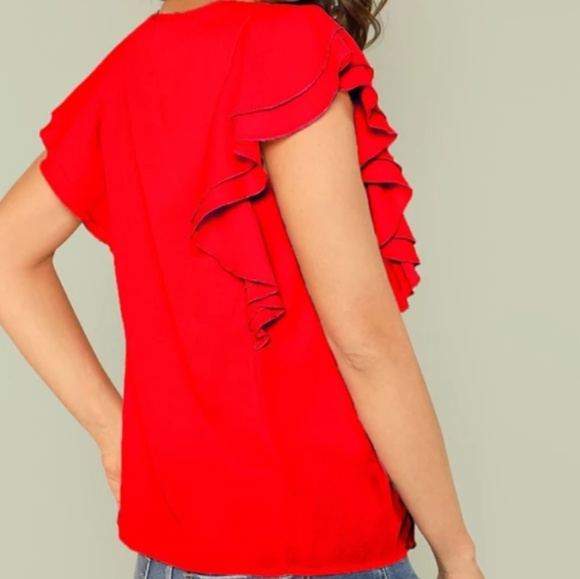 RED BUTTERFLY SLEEVE TOP - Picture 4 of 4